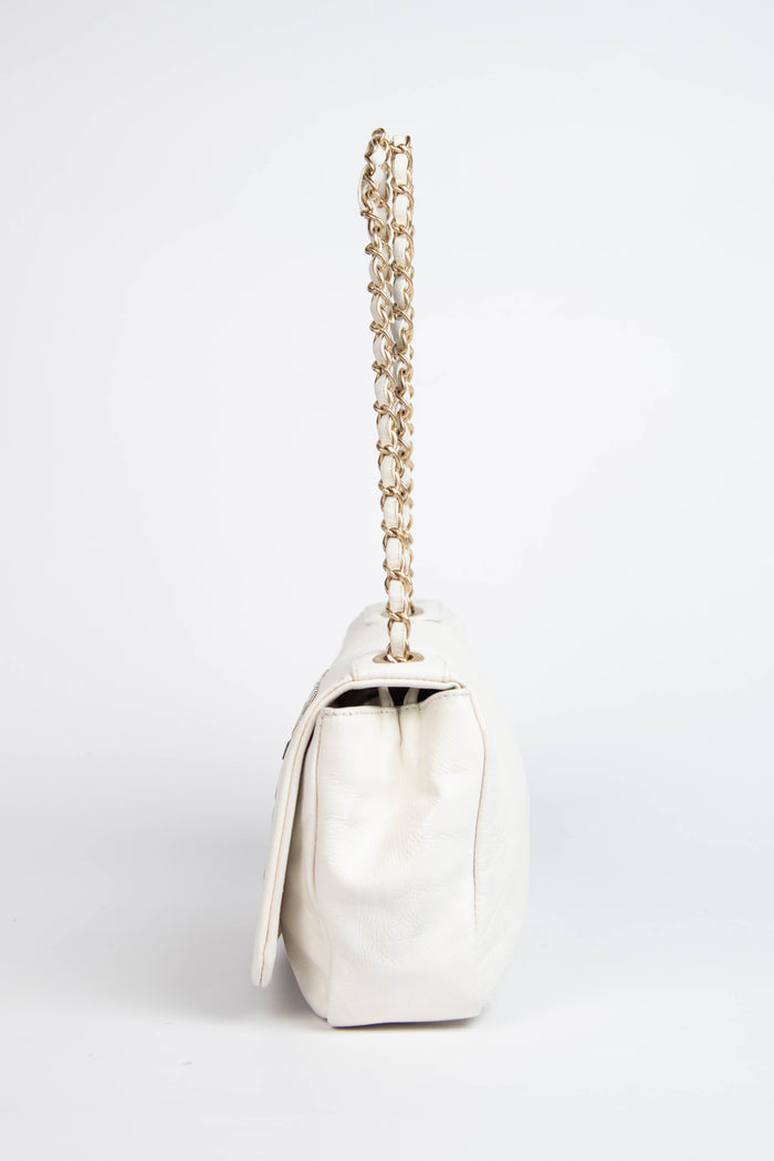 2000s Chanel White Mosaic East West Single Flap Shoulder Bag