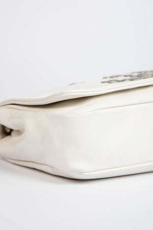 2000s Chanel White Mosaic East West Single Flap Shoulder Bag