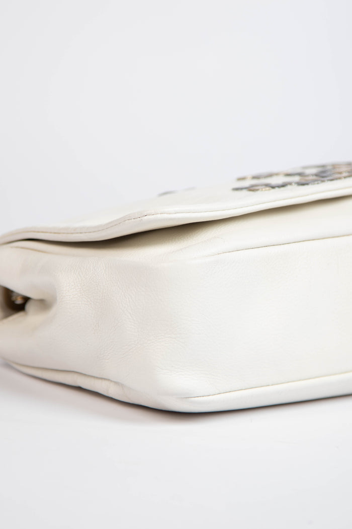 2000s Chanel White Mosaic East West Single Flap Shoulder Bag