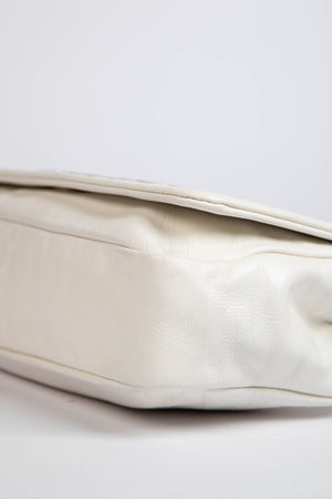 2000s Chanel White Mosaic East West Single Flap Shoulder Bag