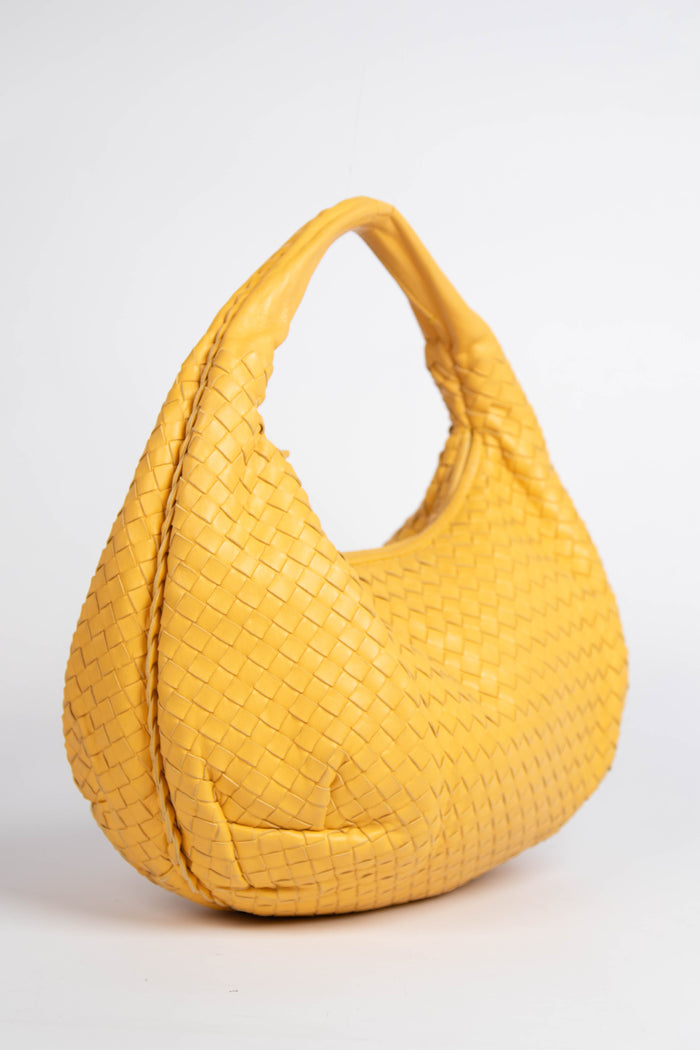 Vintage Bottega Veneta Yellow Intrecciato Pleated Shoulder Bag