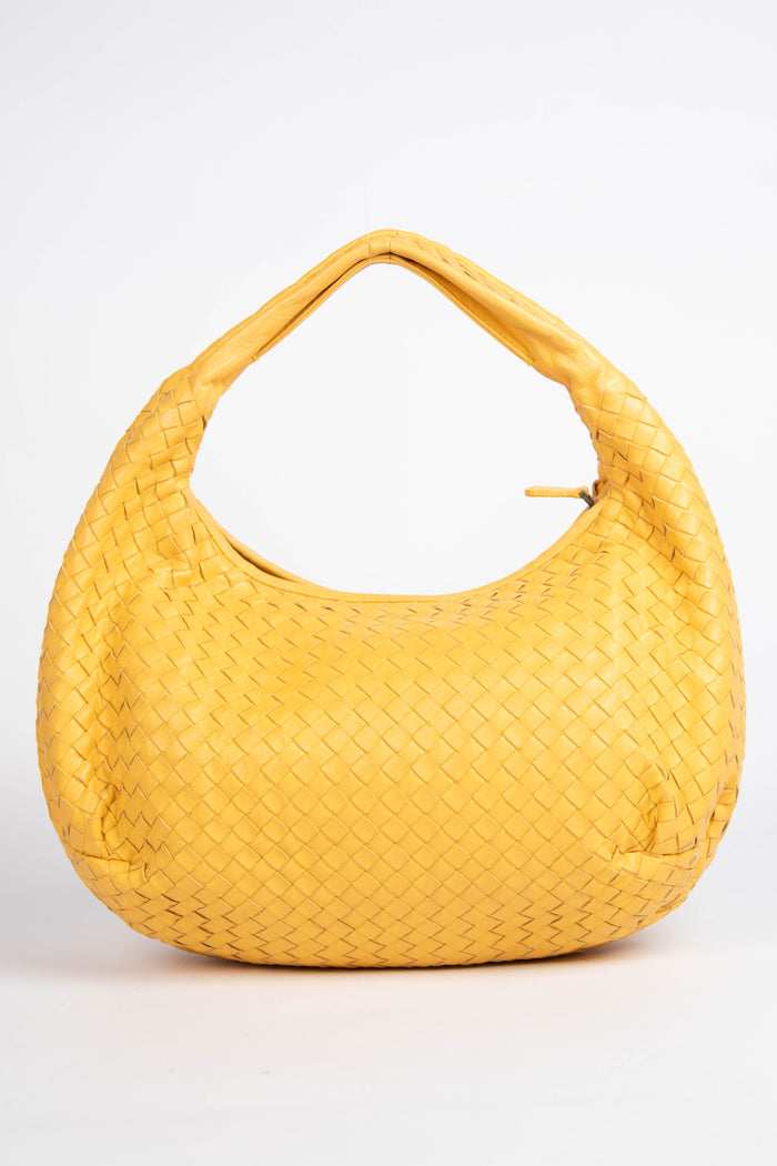 Vintage Bottega Veneta Yellow Intrecciato Pleated Shoulder Bag