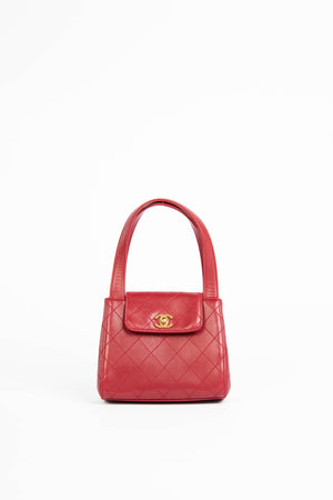 Vintage Chanel Red Leather Small Kelly Shoulder Bag