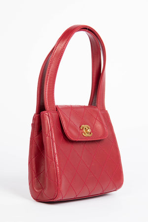 Vintage Chanel Red Leather Small Kelly Shoulder Bag