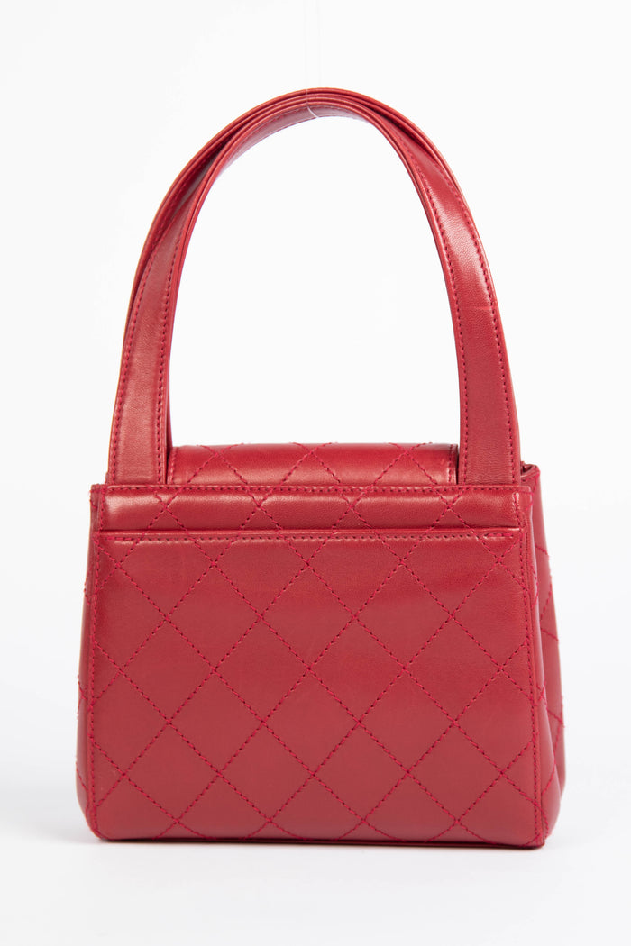 Vintage Chanel Red Leather Small Kelly Shoulder Bag
