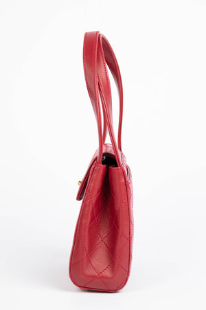 Vintage Chanel Red Leather Small Kelly Shoulder Bag