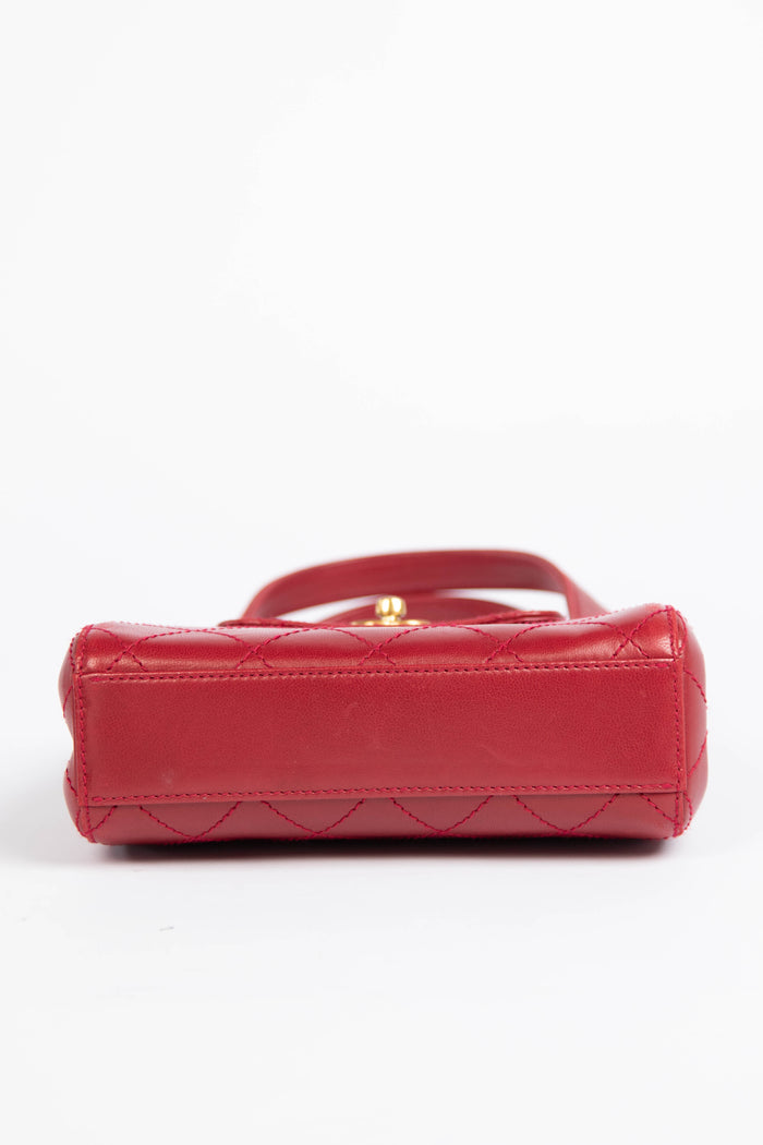 Vintage Chanel Red Leather Small Kelly Shoulder Bag