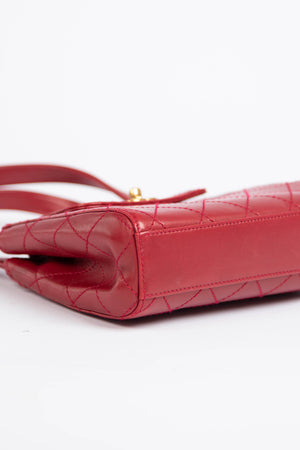 Vintage Chanel Red Leather Small Kelly Shoulder Bag