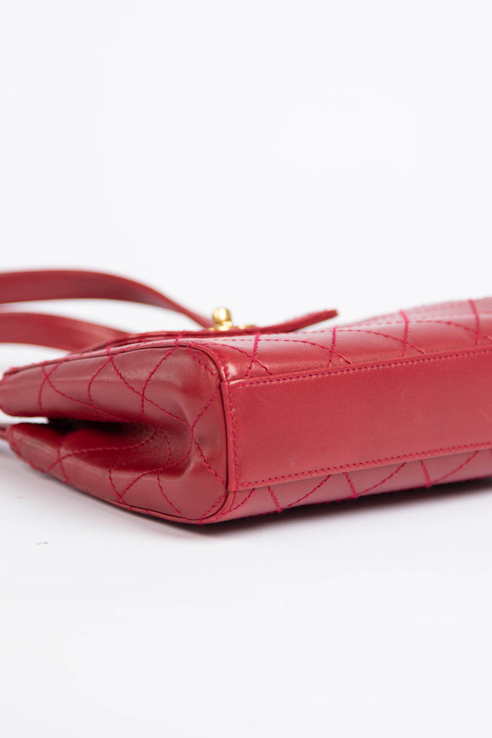 Vintage Chanel Red Leather Small Kelly Shoulder Bag