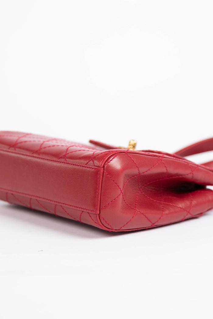 Vintage Chanel Red Leather Small Kelly Shoulder Bag