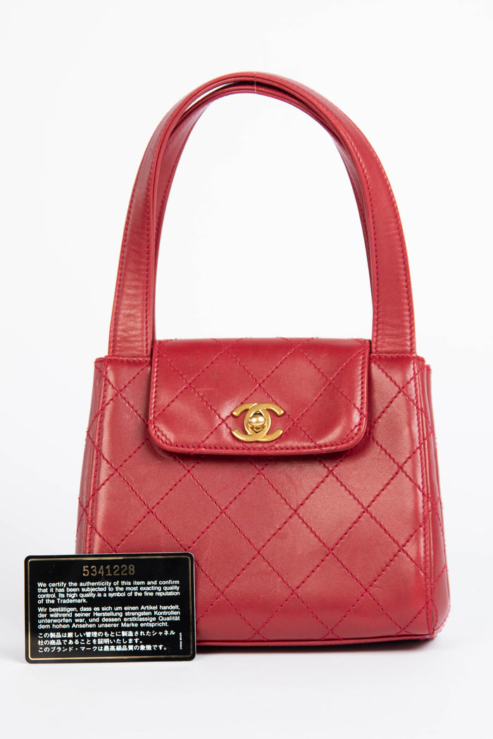Vintage Chanel Red Leather Small Kelly Shoulder Bag
