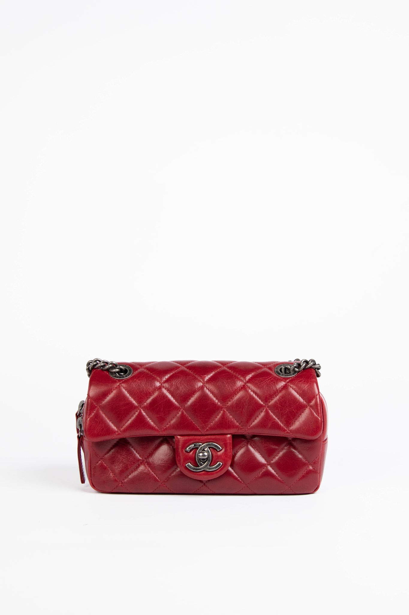 2014 Chanel Red Aged Calfskin Mini Rectangular Flap Bag