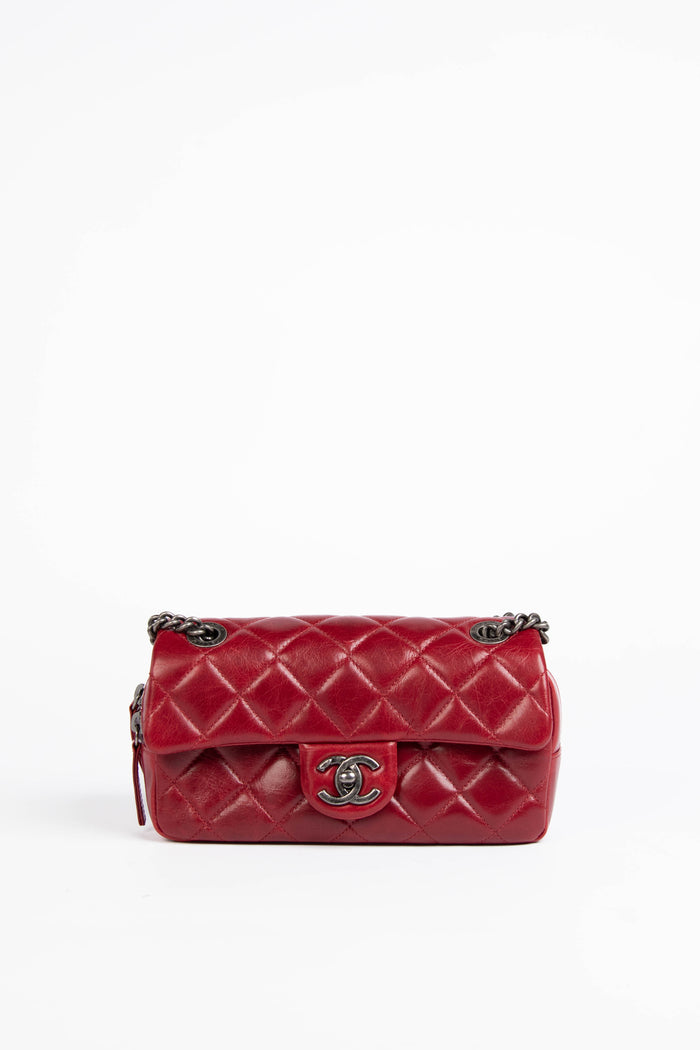 2014 Chanel Red Aged Calfskin Mini Rectangular Flap Bag