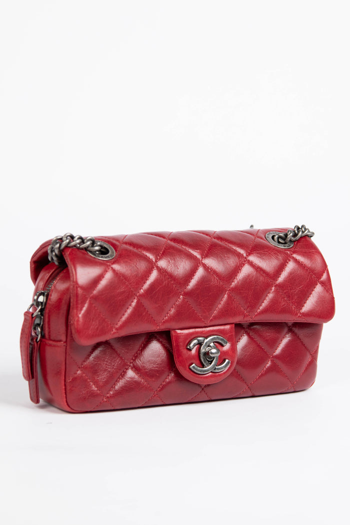 2014 Chanel Red Aged Calfskin Mini Rectangular Flap Bag