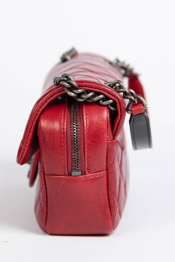 2014 Chanel Red Aged Calfskin Mini Rectangular Flap Bag