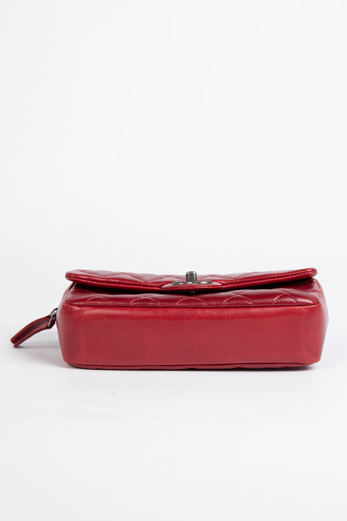 2014 Chanel Red Aged Calfskin Mini Rectangular Flap Bag