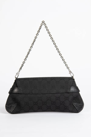 RARE Vintage Gucci Black GG Monogram Horsebit Shoulder Bag