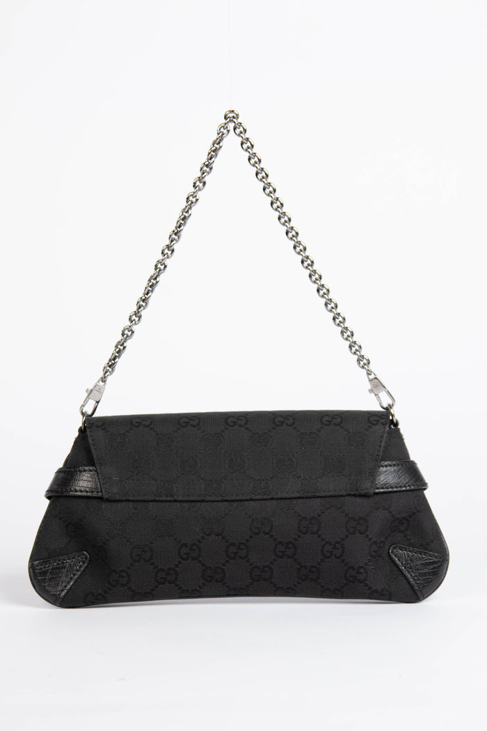 RARE Vintage Gucci Black GG Monogram Horsebit Shoulder Bag
