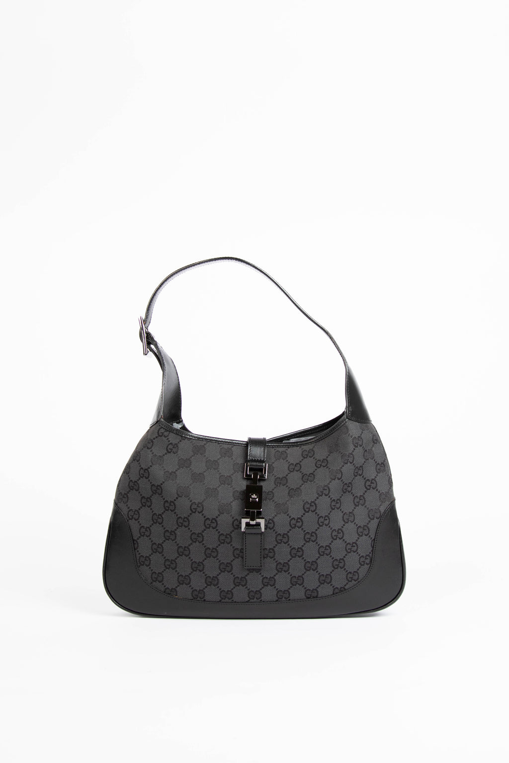 Vintage Gucci Black Monogram Canvas Jackie Shoulder Bag