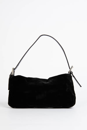 RARE Fendi Black Velvet Embellished Baguette Shoulder Bag