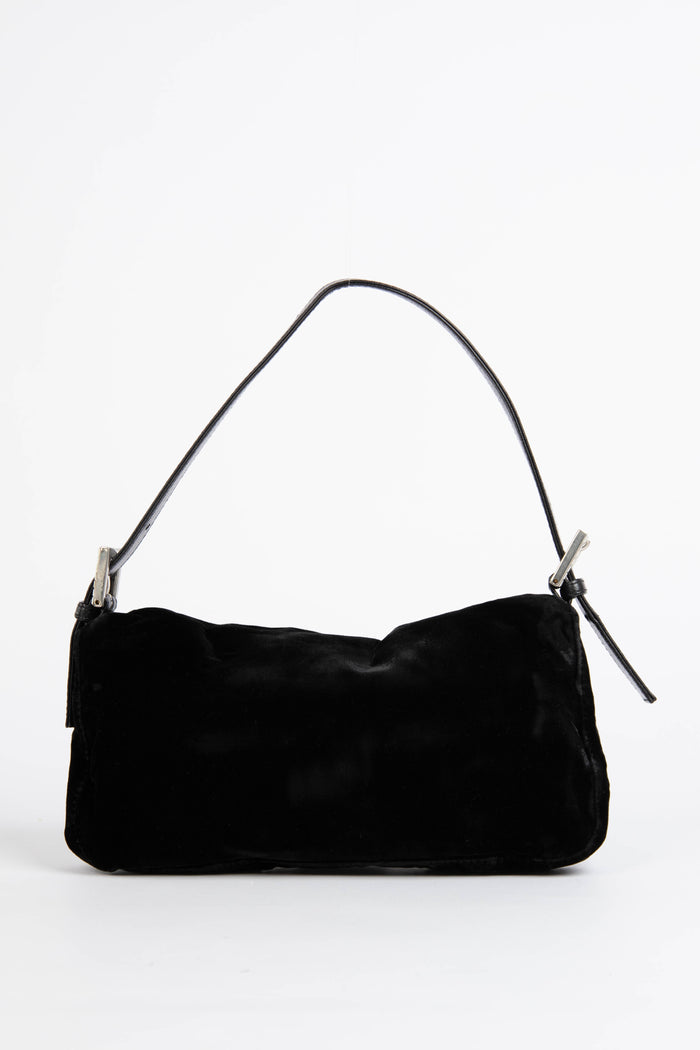 RARE Fendi Black Velvet Embellished Baguette Shoulder Bag