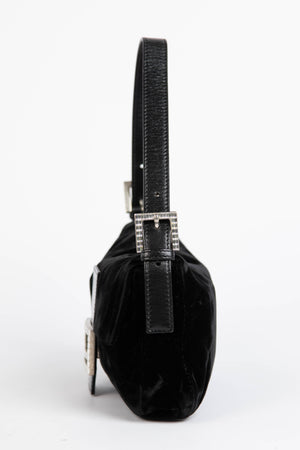 RARE Fendi Black Velvet Embellished Baguette Shoulder Bag