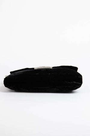 RARE Fendi Black Velvet Embellished Baguette Shoulder Bag