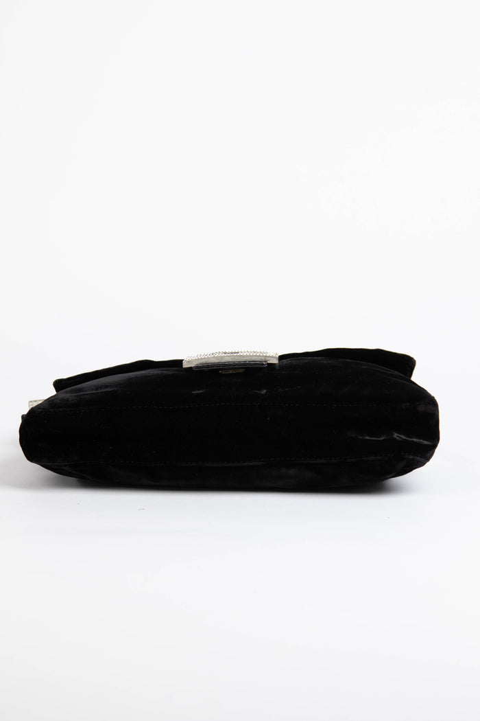 RARE Fendi Black Velvet Embellished Baguette Shoulder Bag