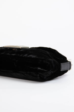 RARE Fendi Black Velvet Embellished Baguette Shoulder Bag