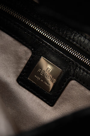 RARE Fendi Black Velvet Embellished Baguette Shoulder Bag