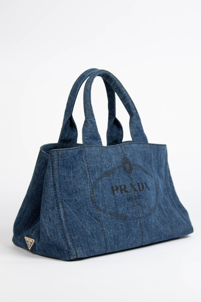 2010s Prada Denim Canapa Tote Bag