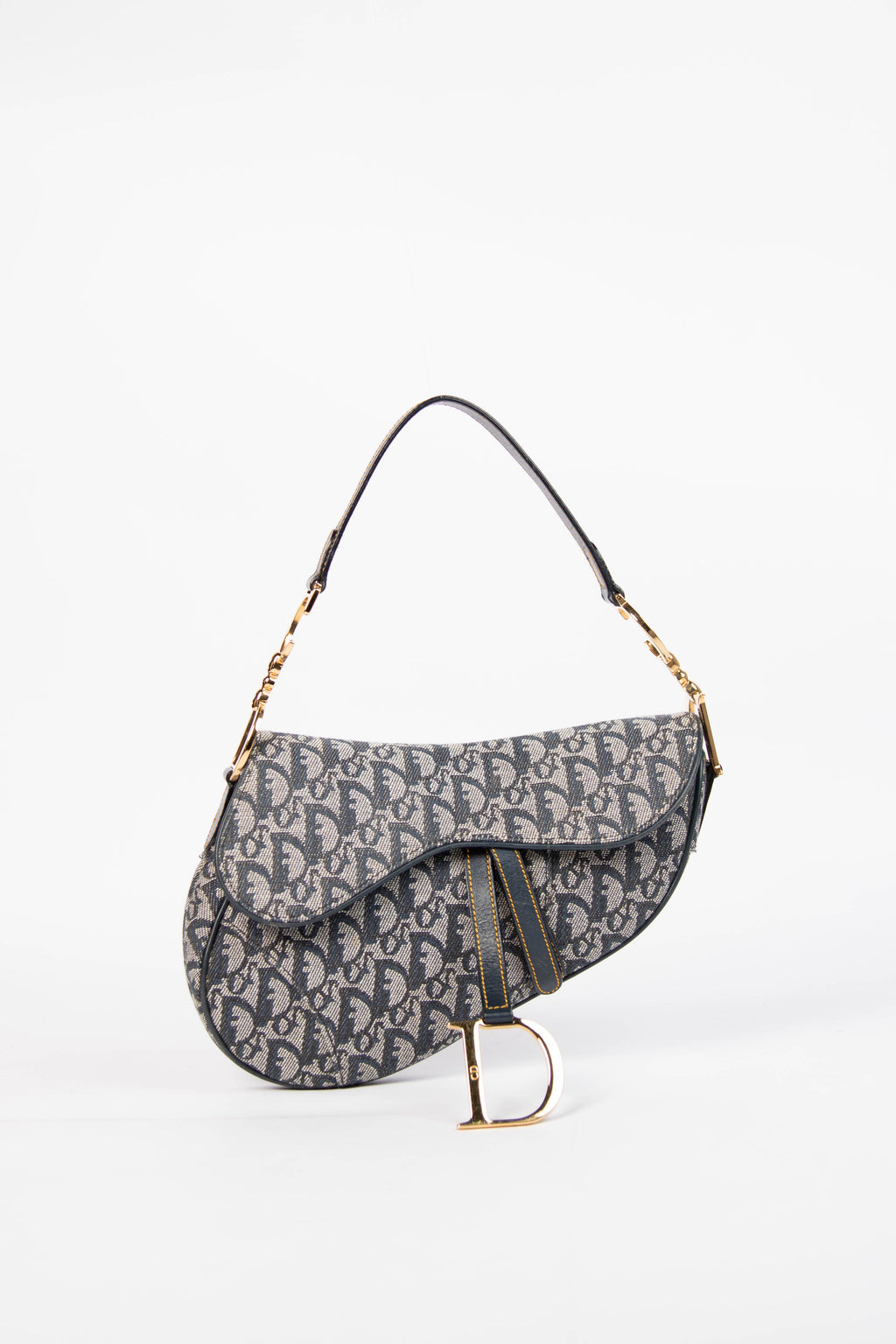 Vintage Christian Dior Navy Monogram Saddle Shoulder Bag