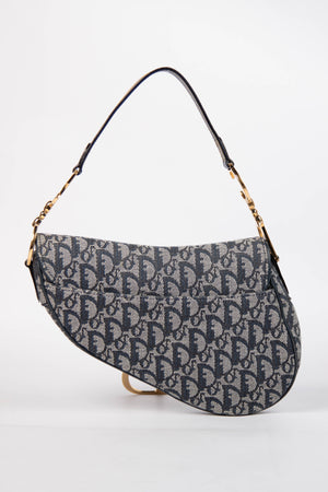 Vintage Christian Dior Navy Monogram Saddle Shoulder Bag