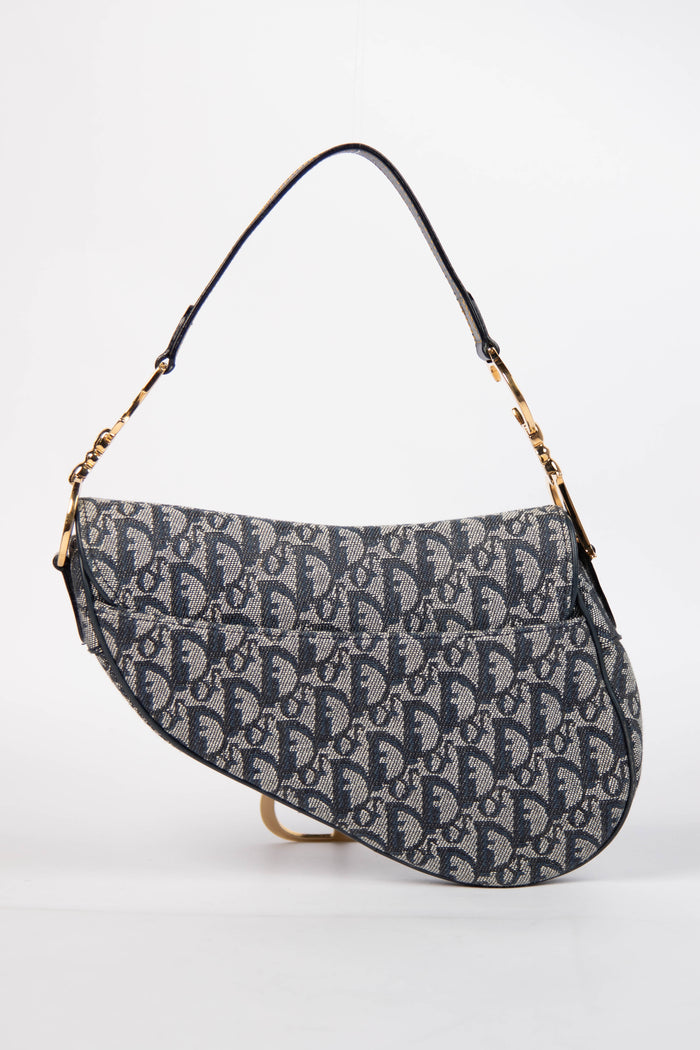 Vintage Christian Dior Navy Monogram Saddle Shoulder Bag