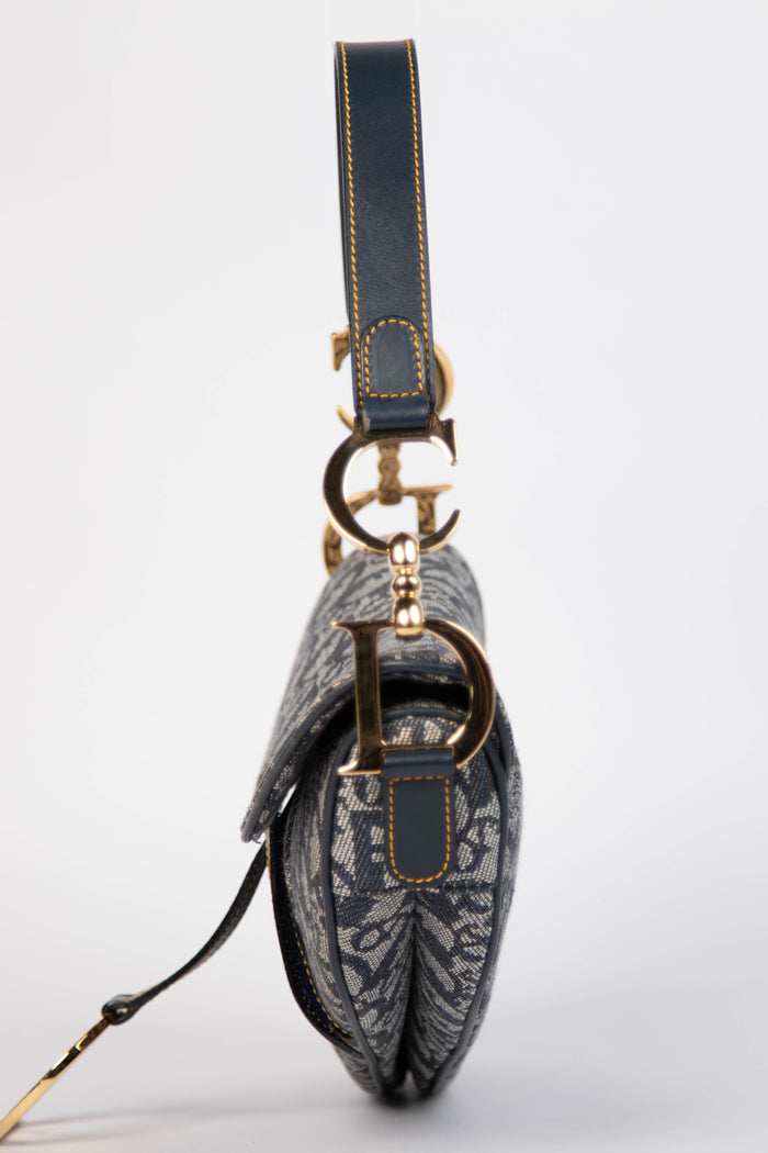 Vintage Christian Dior Navy Monogram Saddle Shoulder Bag