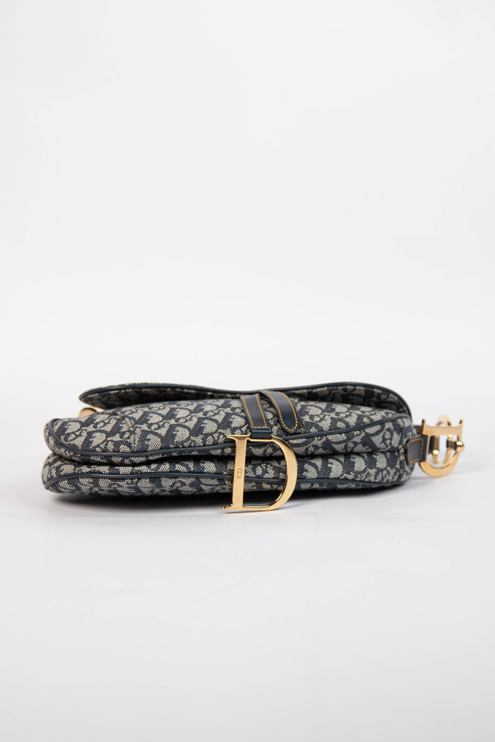 Vintage Christian Dior Navy Monogram Saddle Shoulder Bag