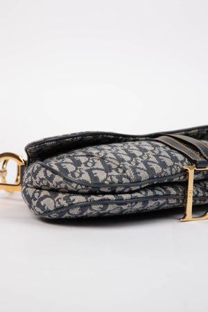 Vintage Christian Dior Navy Monogram Saddle Shoulder Bag