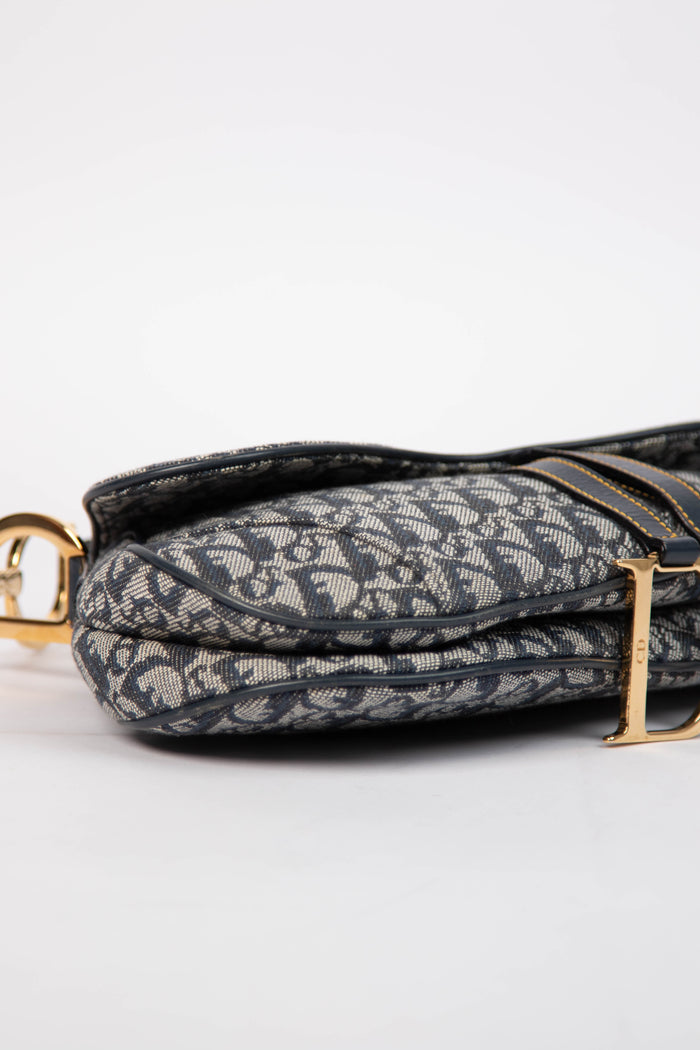 Vintage Christian Dior Navy Monogram Saddle Shoulder Bag
