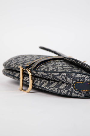Vintage Christian Dior Navy Monogram Saddle Shoulder Bag
