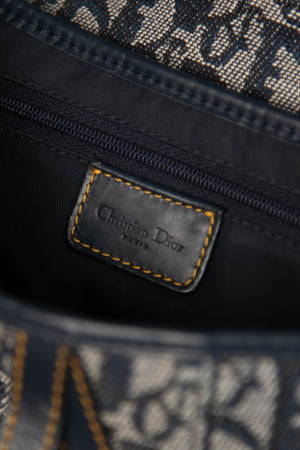 Vintage Christian Dior Navy Monogram Saddle Shoulder Bag