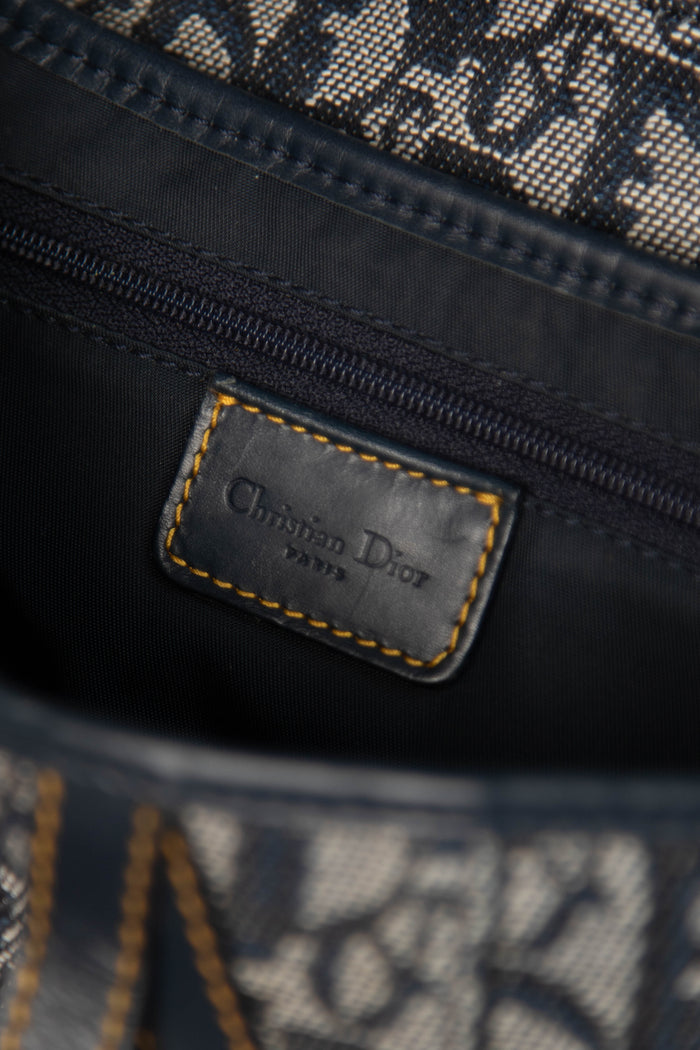 Vintage Christian Dior Navy Monogram Saddle Shoulder Bag