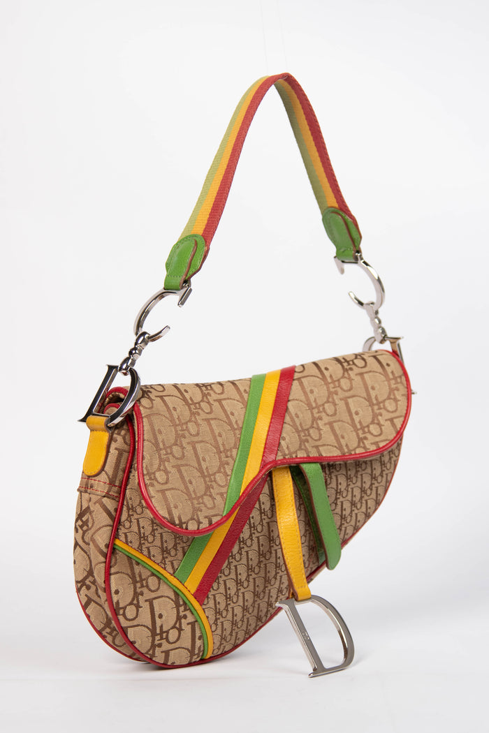 RARE 2004 Christian Dior Galliano Rasta Print Saddle Bag