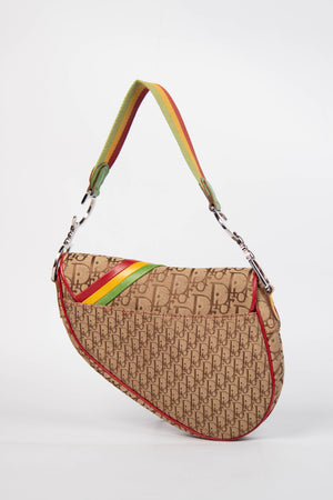 RARE 2004 Christian Dior Galliano Rasta Print Saddle Bag