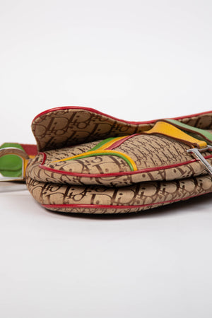 RARE 2004 Christian Dior Galliano Rasta Print Saddle Bag