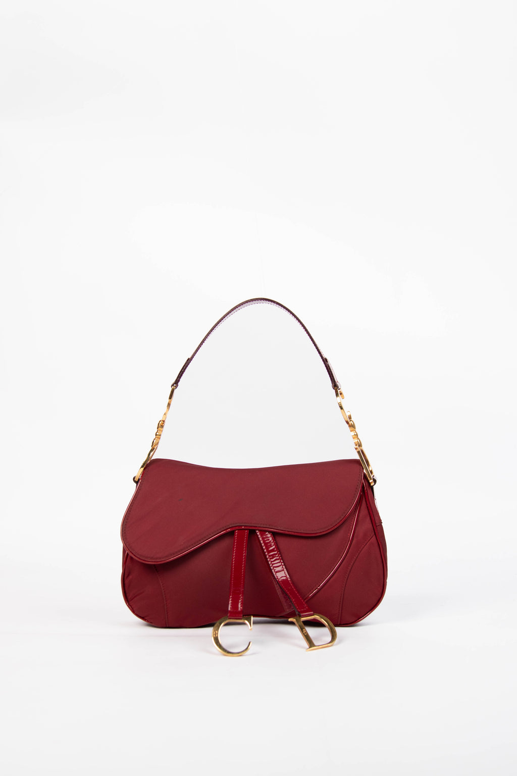 Vintage Christian Dior Burgundy Nylon Double Saddle Bag