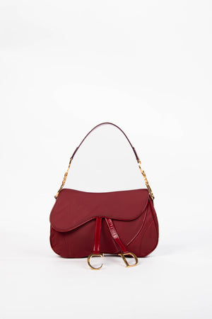 Vintage Christian Dior Burgundy Nylon Double Saddle Bag