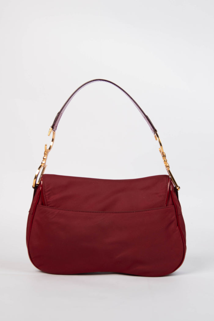 Vintage Christian Dior Burgundy Nylon Double Saddle Bag