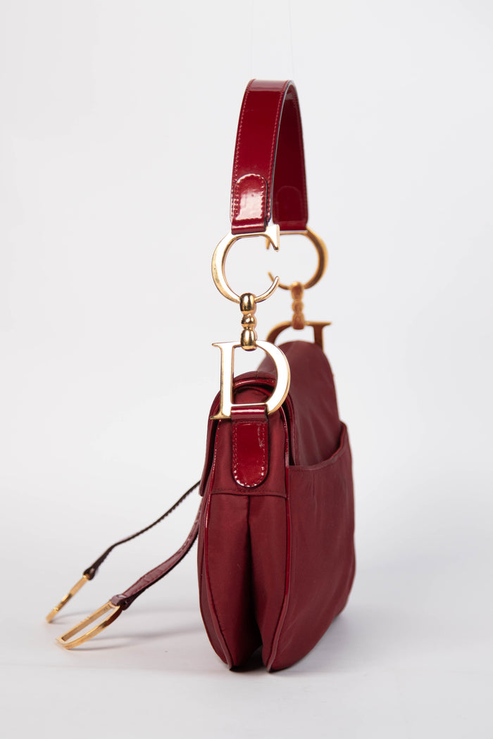 Vintage Christian Dior Burgundy Nylon Double Saddle Bag