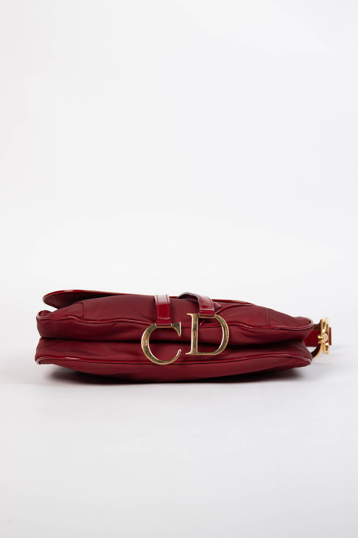 Vintage Christian Dior Burgundy Nylon Double Saddle Bag