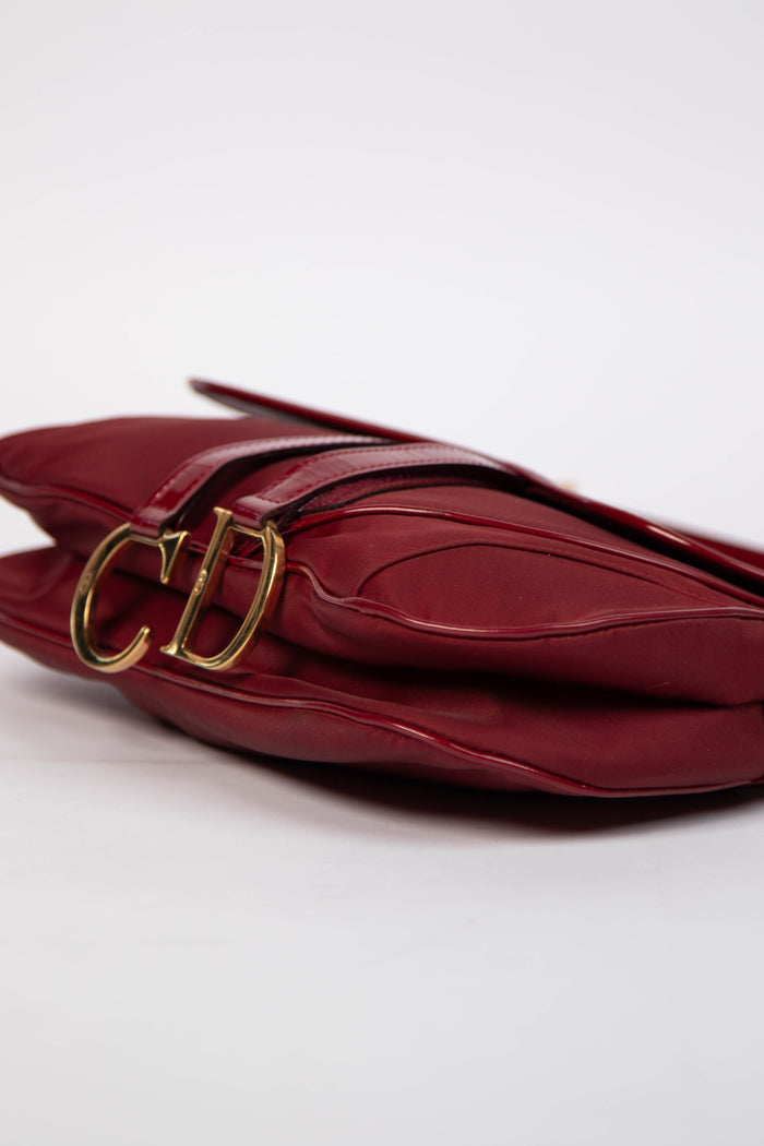Vintage Christian Dior Burgundy Nylon Double Saddle Bag